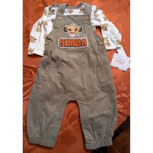 Disney Baby Simba Lion King Overalls & LS Shirt Olive Green NWT Outfit 6-9 Month